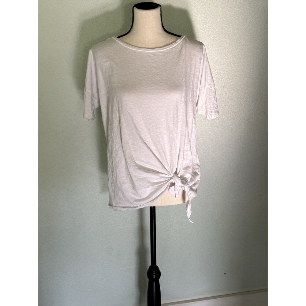 Eileen Fisher Size Small White T-Shirt Tie Front Oversized 100% Organic Cotton